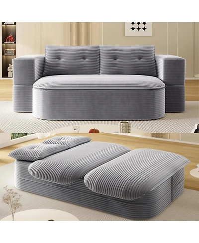 Streamdale Furniture 78.7" Foldable Corduroy Sofa Bed with Blanket & Pillows