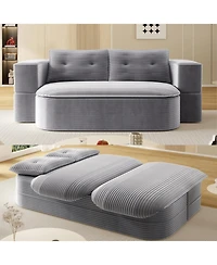 Streamdale Furniture 78.7" Foldable Corduroy Sofa Bed with Blanket & Pillows