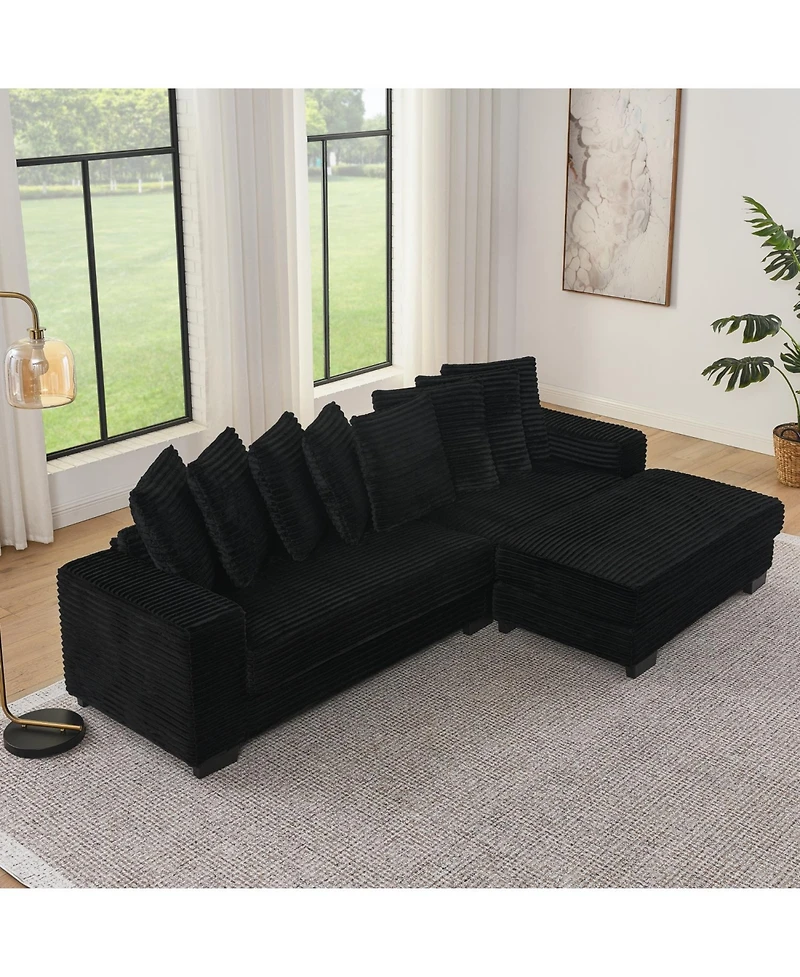 Streamdale Furniture Corduroy Tufted Sleeper Sectional Sofa, L-Shaped Modular Convertible