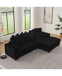 Streamdale Furniture Corduroy Tufted Sleeper Sectional Sofa, L-Shaped Modular Convertible