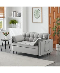 Streamdale Furniture Velvet Loveseat Futon Sofa Bed with Pillows & Pockets - Gray
