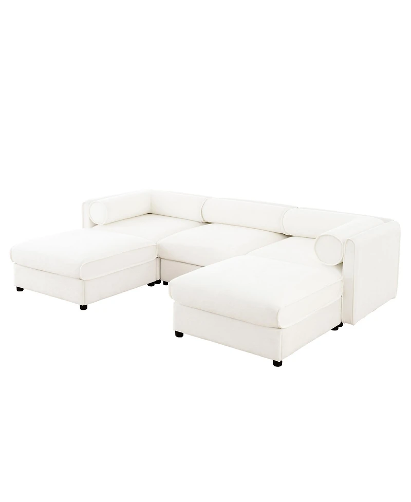 Streamdale Furniture White Chenille Sofa with Storage Ottoman