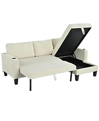 Streamdale Furniture Reversible Corduroy Sectional Sofa with Storage Chaise & Usb