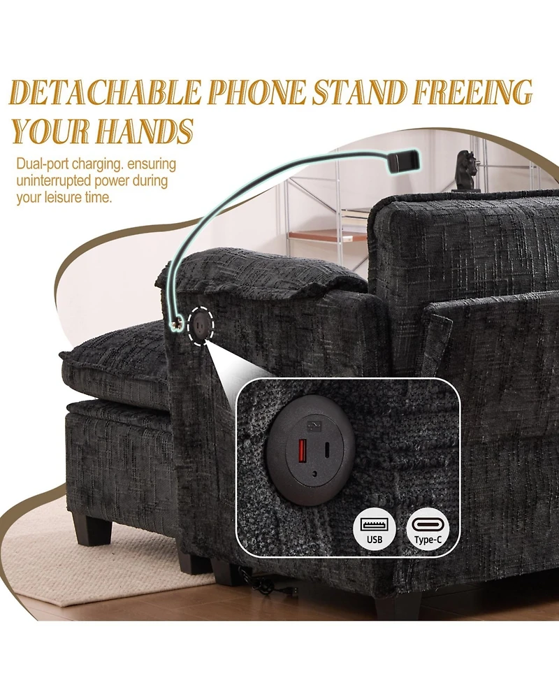 Streamdale Furniture Oversized Sectional Sofa Cloud Couch w/ Ottoman, Usb & Phone Holder