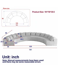Streamdale Furniture Corduroy Curved Sectional Sofa with 12 Pillows (6 Modules