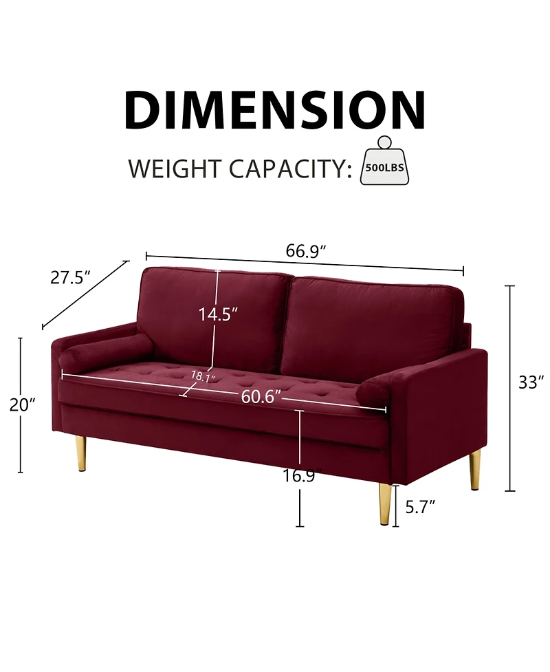 Streamdale Furniture Velvet Sofa 65 inch