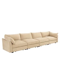 Streamdale Furniture Chenille 4-Seater Sofa w/ Underseat Drawers & Crescent Arms - Wheat