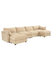 Streamdale Furniture Streamdale U Shape Sectional Sofa with Ottomans & Storage - Chenille Wheat