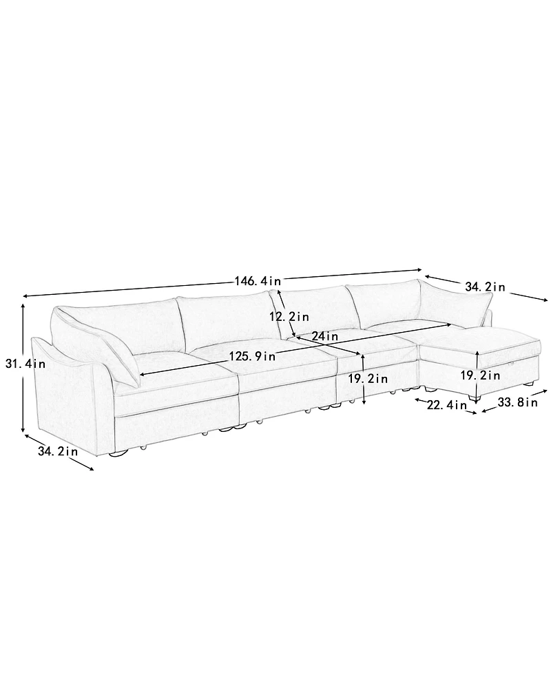 Streamdale Furniture L-Shaped 4-Seat Sectional Sofa with Ottoman