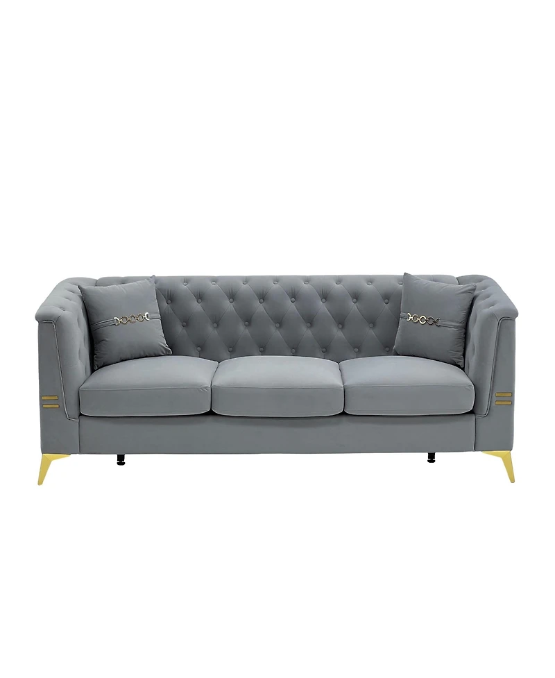 Streamdale Furniture Tufted Velvet Sofa, 82" 3-Seater Couch, Gold Legs
