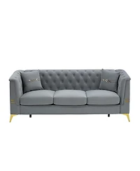 Streamdale Furniture Tufted Velvet Sofa, 82" 3-Seater Couch, Gold Legs