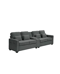 Streamdale 114" Sofa w/ Console, Cupholders, Usb Ports, Pillows - Dark Gray
