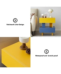 Streamdale Furniture Modern Nightstand End Table - Bedroom, Living Room, Playroom - Yellow & Blue