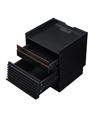 Streamdale Furniture Mid Century Nightstand with Charging & Led, 2 Drawers, Bedside/End Table, Black
