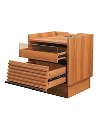 Streamdale Furniture Streamdale Mid Century Nightstand with Charging & Led, 2 Drawers, Bedside/End Table, Black