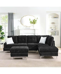 Streamdale Furniture Sectional Sofa with Reversible Chaise, Storage Ottoman, Metal Legs, Pillows, Black