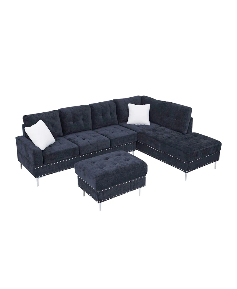 Streamdale Furniture Navy Sectional Sofa with Reversible Chaise, Ottoman & Pillows