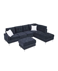 Streamdale Furniture Navy Sectional Sofa with Reversible Chaise, Ottoman & Pillows