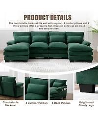 Streamdale Furniture U Shaped Cloud Couch, 110" Chenille Sectional Sofa with Double Chaise
