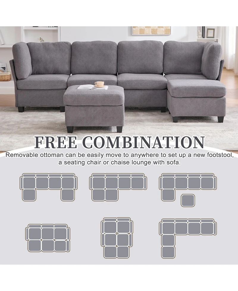 Streamdale Furniture Modular Sectional Sofa- Convertible 6-Seat Couch with Chaise & Ottoman
