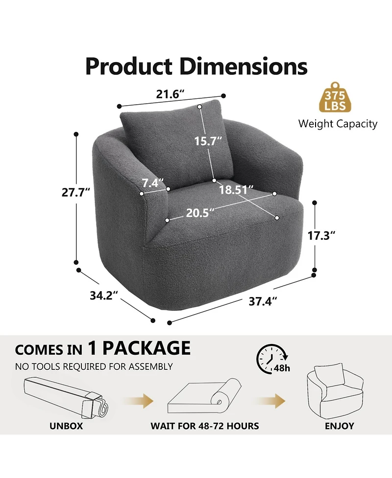 Streamdale Furniture Swivel Teddy Fleece Comfy Chair with Pillow - Dark Grey