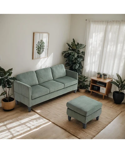 Streamdale FurnitureL-Shaped Corduroy Sofa- Modern Design, Easy Assembly - Olive Green