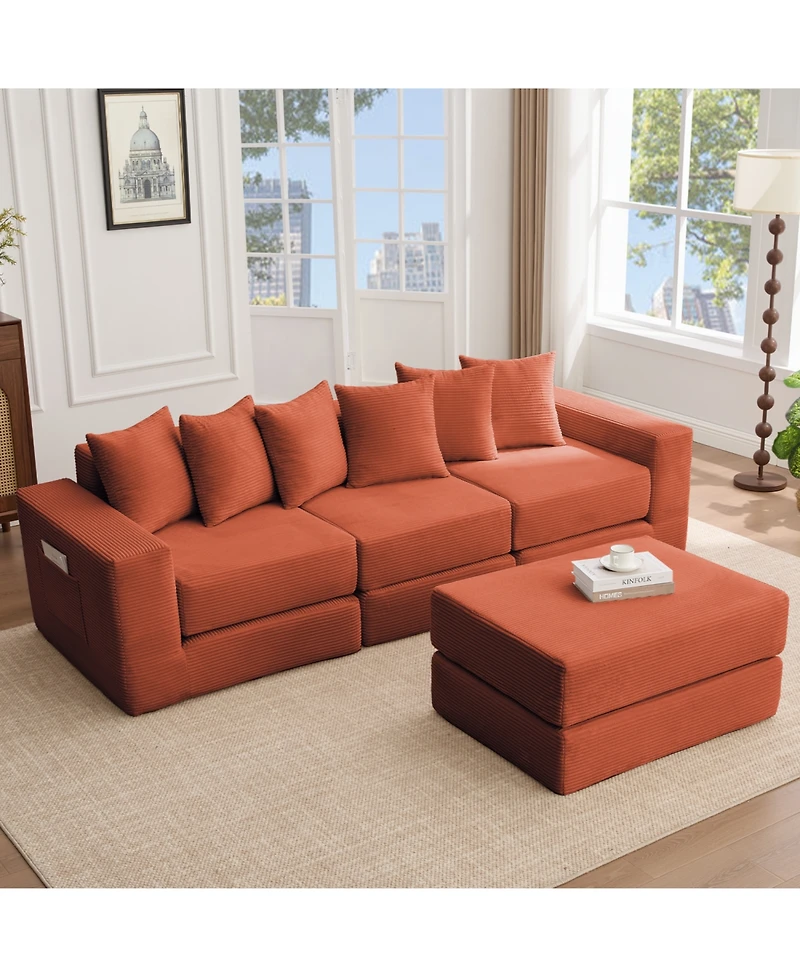Streamdale Furniture Convertible Corduroy Sectional Sofa with Pillows