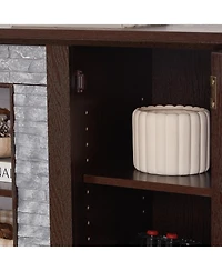 Streamdale Furniture 70" Modern Tv Stand, Faux Stone Media Console, Cherry Entertainment Center