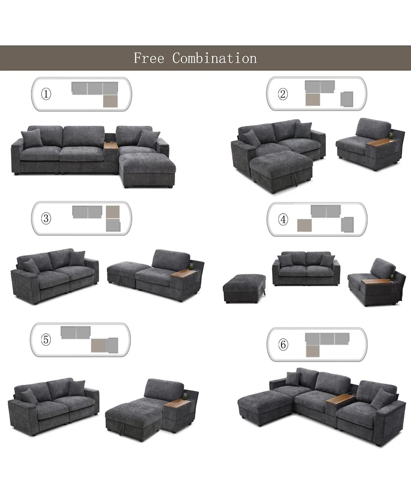 Streamdale Furniture Streamdale Oversized L-Shaped Sectional Sofa with Drop Down Table & Storage Ottoman