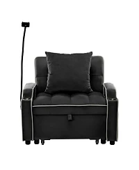 Streamdale Convertible Velvet Futon Sleeper Chair Bed w/ Usb & Phone Holder (Black)