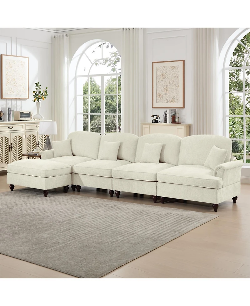Streamdale Furniture Chenille Sectional Sofa with Ottoman & Ruffles