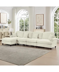 Streamdale Furniture Chenille Sectional Sofa with Ottoman & Ruffles