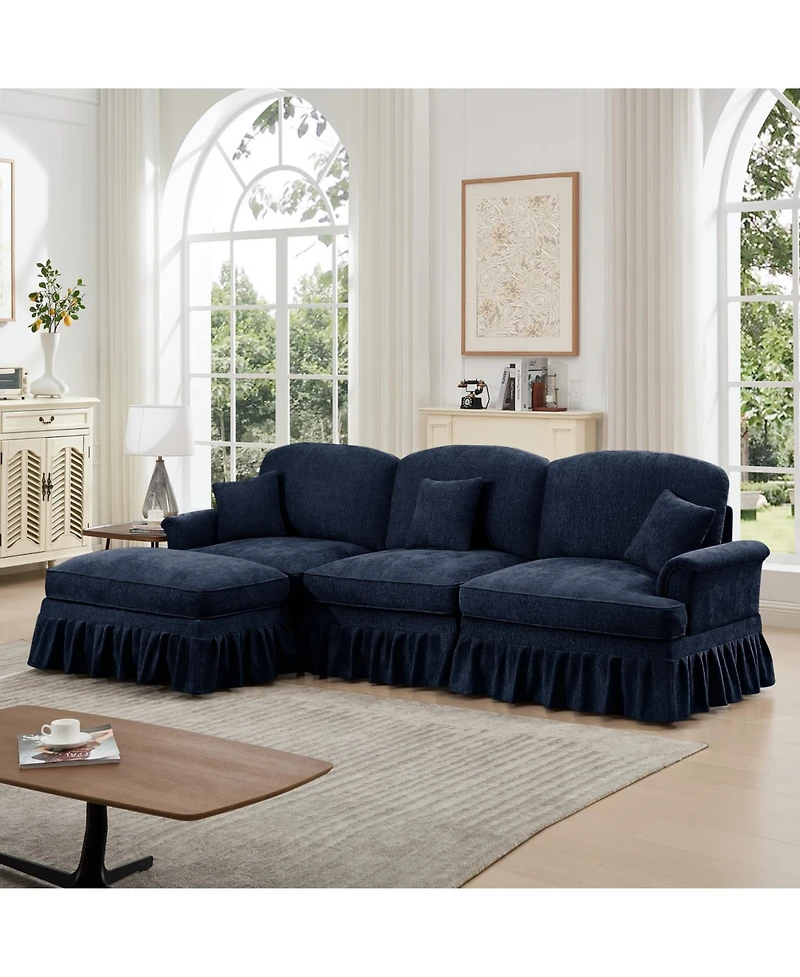 Streamdale Furniture Mid Century Modular Sectional Sofa, Chenille, Ottoman, Blue