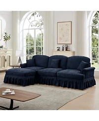 Streamdale Furniture Mid Century Modular Sectional Sofa, Chenille, Ottoman, Blue