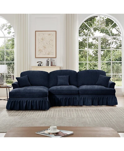 Streamdale Furniture Mid Century Modular Sectional Sofa, Chenille, Ottoman, Blue