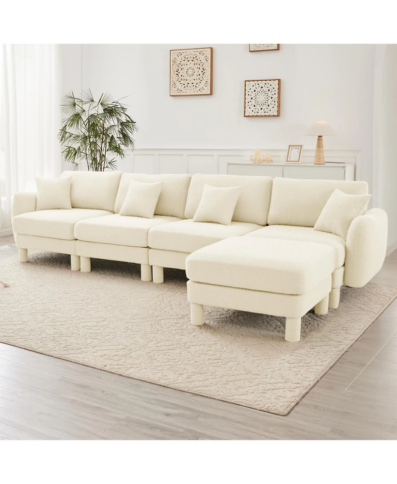 Streamdale Furniture Beige Boucle Convertible Sectional Sofa with Ottoman