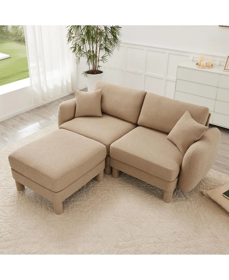 Streamdale Boucle Loveseat Sofa with Ottoman & Shell Armrests - Coffee