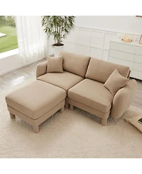 Streamdale Boucle Loveseat Sofa with Ottoman & Shell Armrests - Coffee