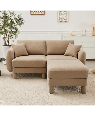 Streamdale Boucle Loveseat Sofa with Ottoman & Shell Armrests - Coffee