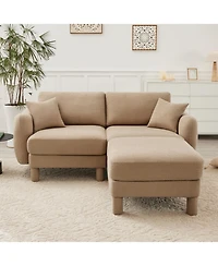 Streamdale Boucle Loveseat Sofa with Ottoman & Shell Armrests - Coffee