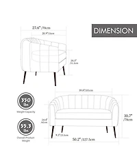 Streamdale Furniture 50.2" Chenille Loveseat, Modern Glam Settee, Channel Tufted 2-Seater