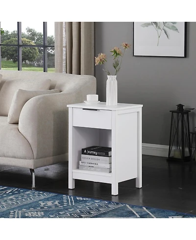 Streamdale Nightstand with Drawer & Shelf, Modern Bedside Table - Retro White