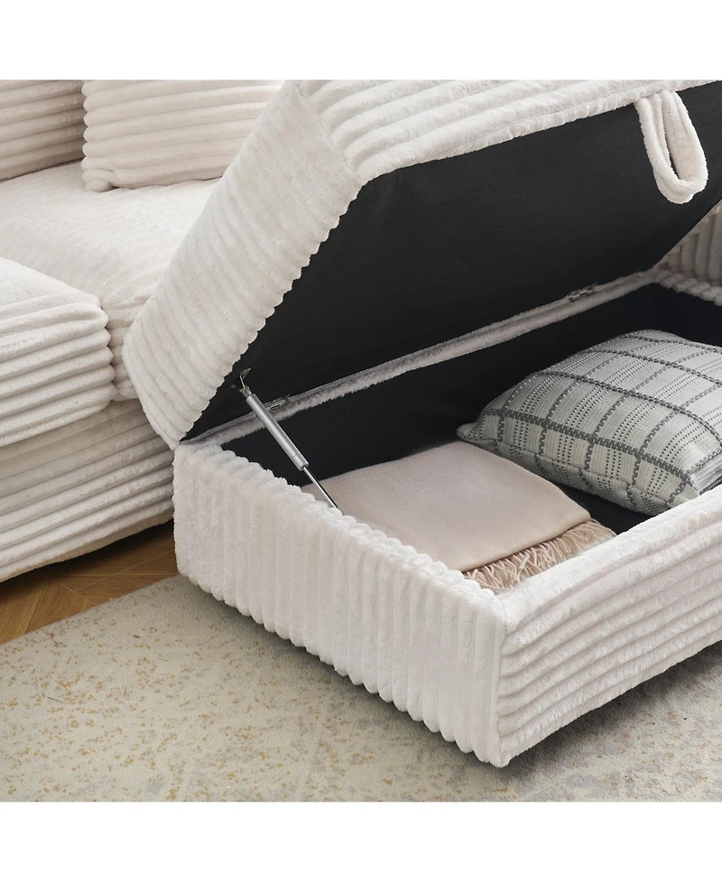 Streamdale Furniture White Corduroy Sofa w/ Storage Leg & Pillows