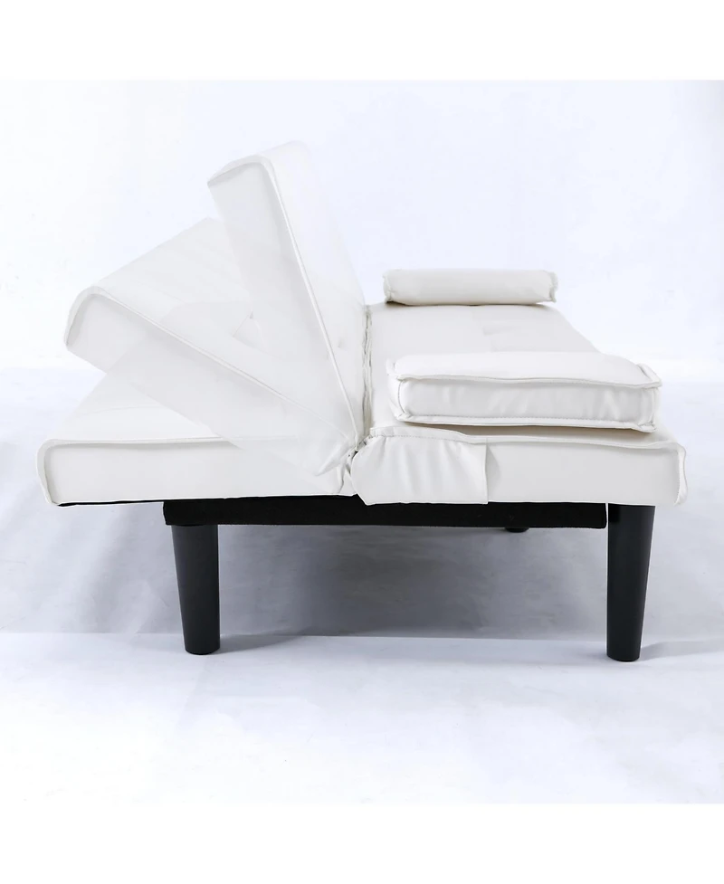 Streamdale Furniture 67" White Pvc Sofa Bed - Foldable with Cup Holder