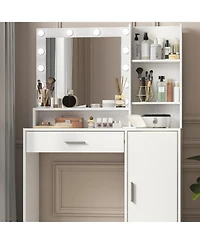 Streamdale Furniture Streamdale Vanity Desk with Lighted Mirror, Drawer & 3-Tier Storage, Adjustable Brightness