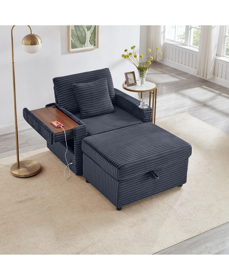Streamdale Furniture Fluffy Corduroy Lazy Sofa w/ Ottoman