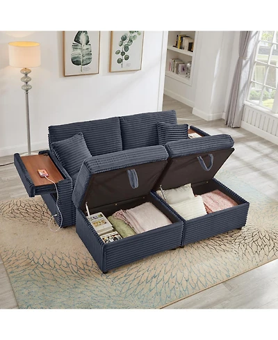 Streamdale Furniture Corduroy Loveseat Sofa with Ottomans & Table