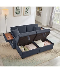Streamdale Furniture Corduroy Loveseat Sofa with Ottomans & Table