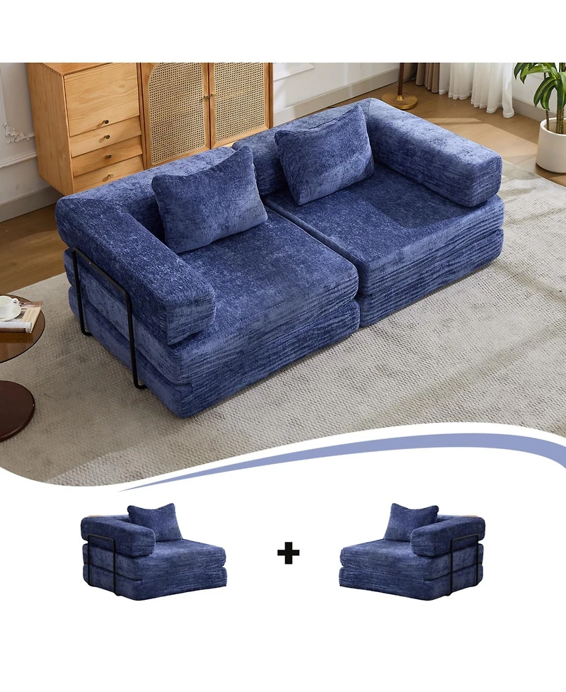 Streamdale Furniture Compression Convertible Floor Sofa Bed Dark Blue