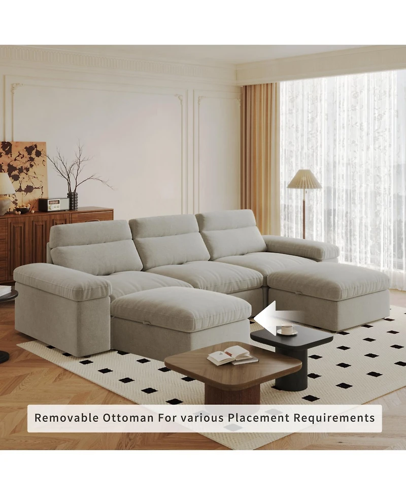 Streamdale Furniture Modular Down & Linen Sofa with Adjustable Back & Storage